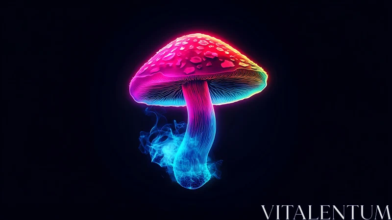 Neon spellshroom drifting through a midnight digital void.