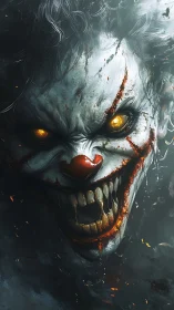 Demonic clown lunges forward with bloodstained grin