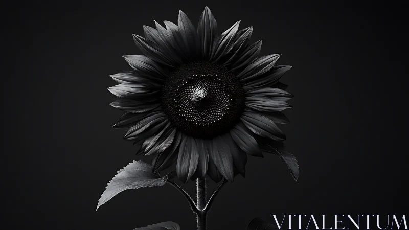 Striking Black Sunflower Against Dark Background