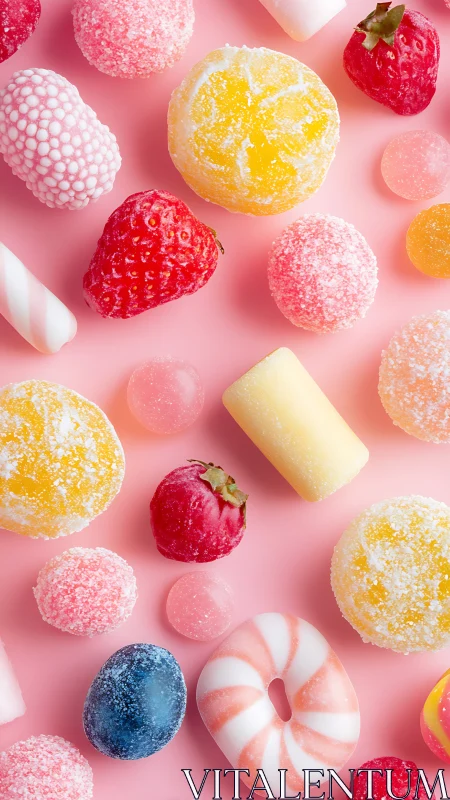 Colorful Candy Treats on Pink: A Delightful Candy Wonderland.