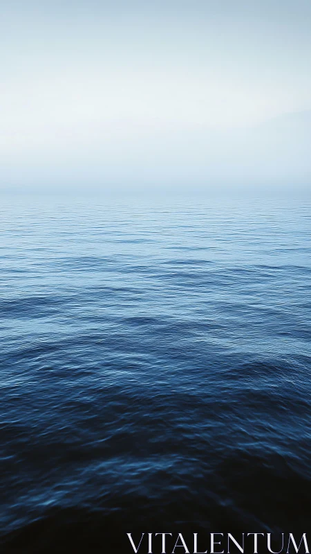 Calm open sea under pale sky with gentle blue waves.