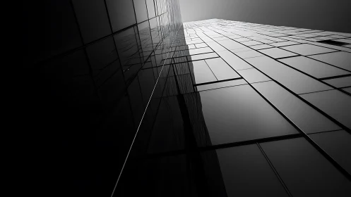 Soaring glass tower stretching quietly into soft light.