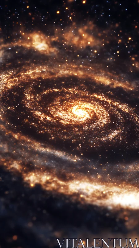 Golden spiral galaxy glows gently amid a quiet starry sky