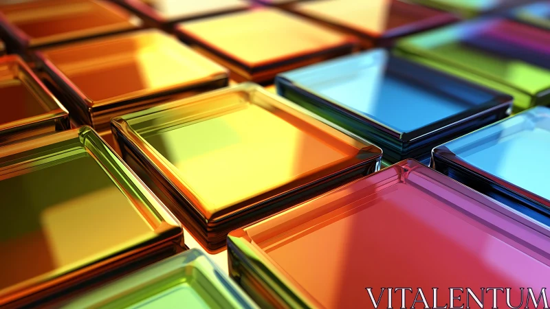 Color-saturated glass tiles rendered in high-gloss 3D perspective