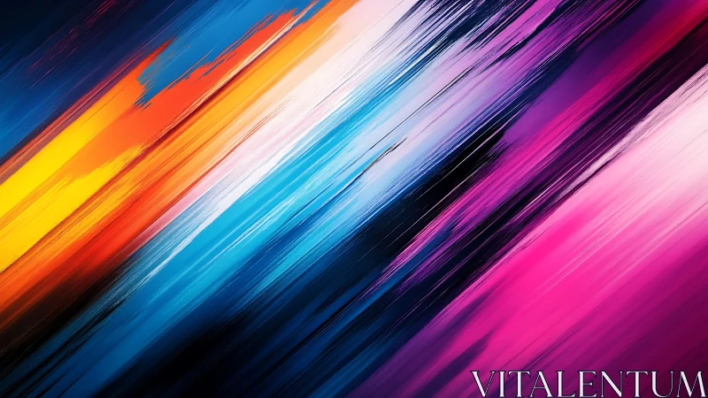 Diagonal motion blur streaks merge cool and warm color bands