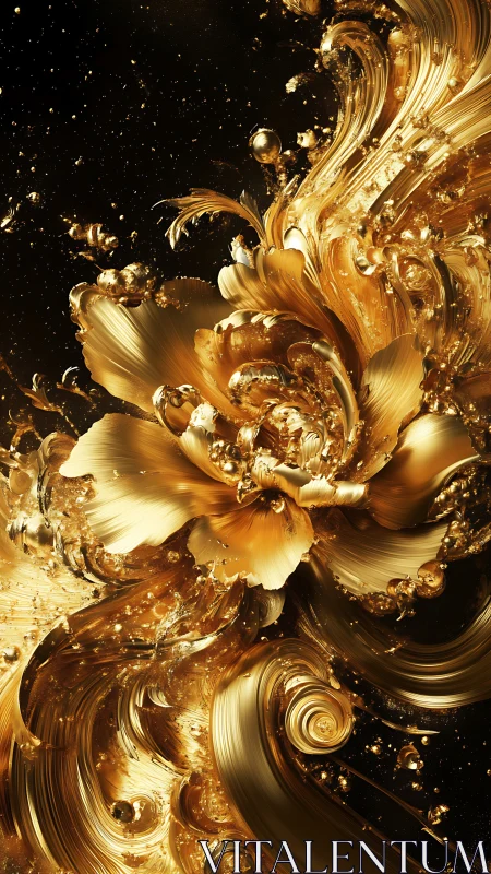 Liquid gold blossom unfurls like molten starlight in orbit