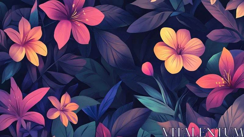 Nocturnal Floral Tapestry with Luminous Blooms.