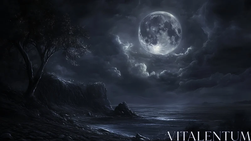 Full moon ignites a stormy, mystical shoreline night