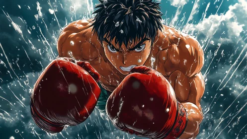 Boxer Mid-Punch Intensity Dynamic Rain Combat