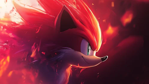 Flame-haired speedster slices through ember-lit dusk dream