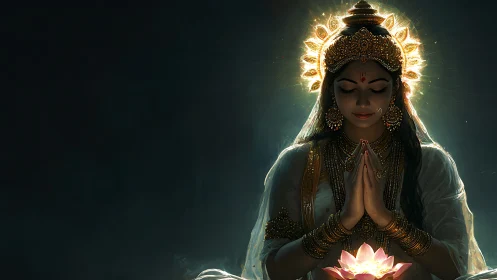 Digital depiction of veiled woman in ornate ritual pose.