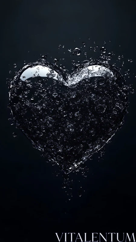 Water Splash Heart Shape on Dark Background