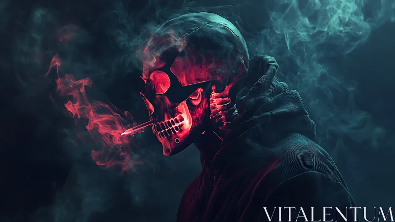 Neon smoke reaper in a hoodie stalks the cyber twilight.