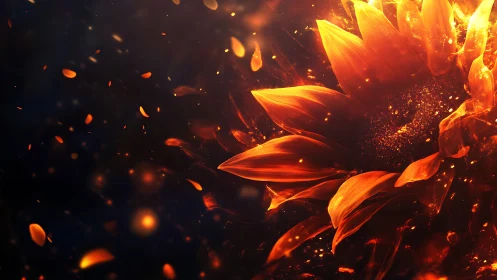 Glowing sunflower petals drifting through warm cosmic light.