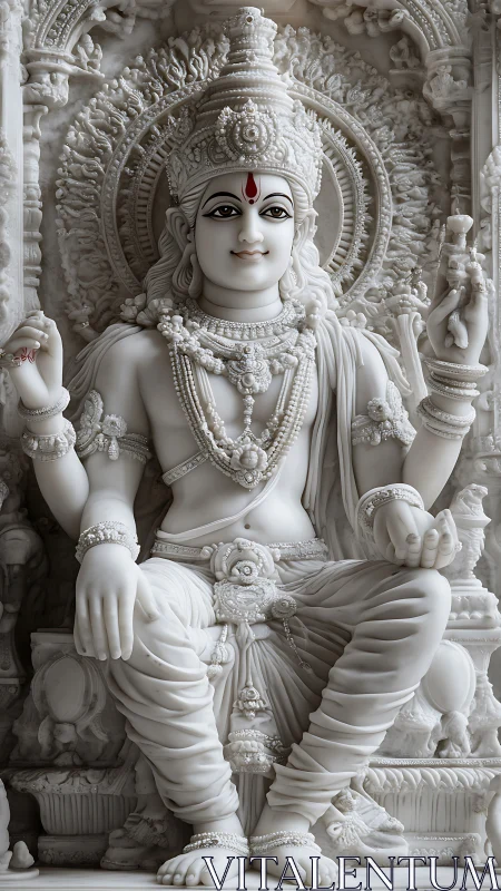 Graceful marble deity statue radiates calm and gentle strength