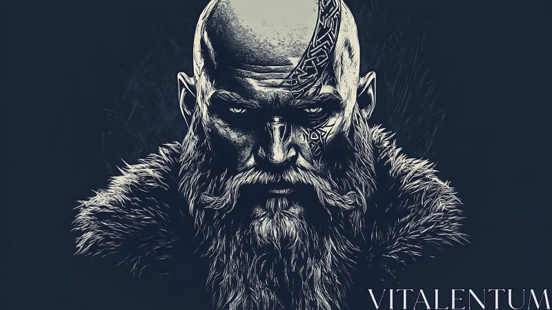 High-contrast Viking warrior portrait with engraved facial tattoos