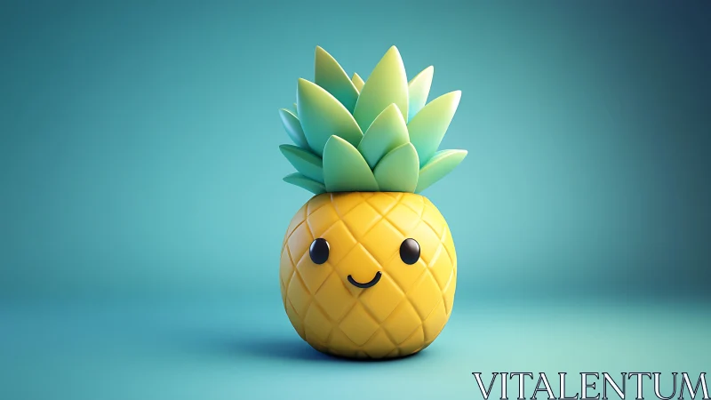 Smiling kawaii pineapple character brightens teal studio light