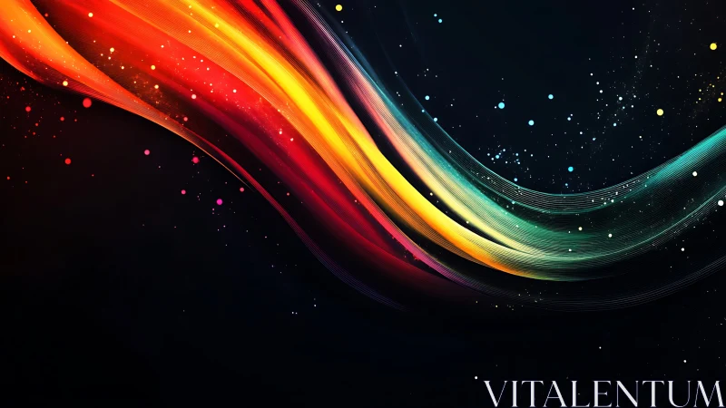 Chromatic light trails sweeping across deep cosmos field.