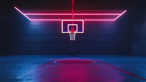 Neon court spotlight where midnight hoops quietly glow.