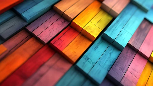Colorful overlapping wooden blocks in diagonal rows.
