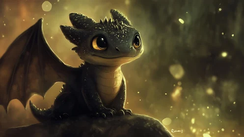 Baby starlit dragonling waits on a glowing twilight perch.