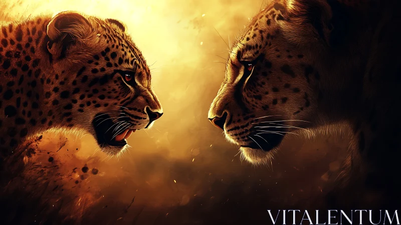 Two Big Cats Face Off in Golden Light.