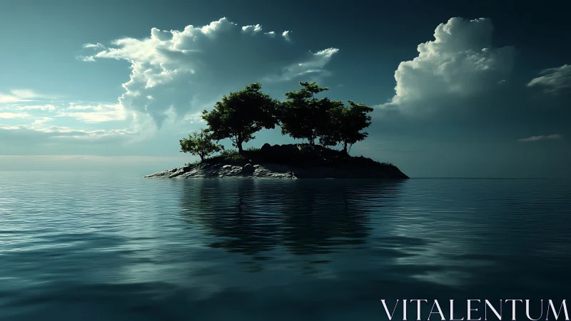 Solitary Island With Windswept Trees in Tranquil Waters
