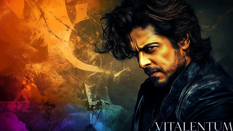 Moody portrait reveals strong gaze against bold colors