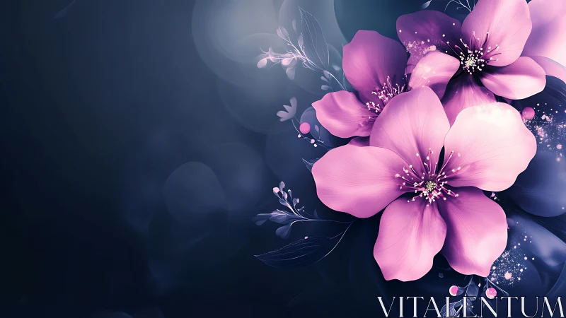 Pink Blossoms Dance Against Twilight Skies.