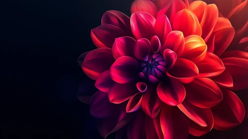Red Dahlia Bloom. Luminous petals against darkness.