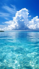 Cumulus cloud formation above clear tropical ocean water.