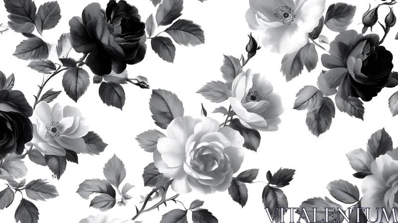 Monochromatic Hybrid Floral Arrangement: Photorealistic Roses with Botanical Detail