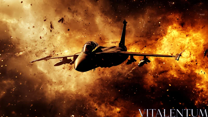 Fighter Jet Exploding Through Inferno