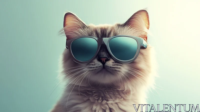 Cool Cat Wearing Sunglasses Against Turquoise.
