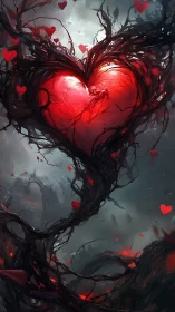 Radiant Heart Tree Glowing in Darkness.