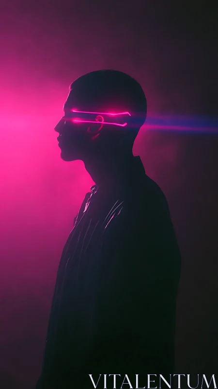 Neon-lit profile drifting through a dreamy cyber haze.