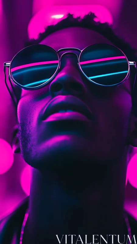 Neon-laced reflections crown a cool midnight dreamer.