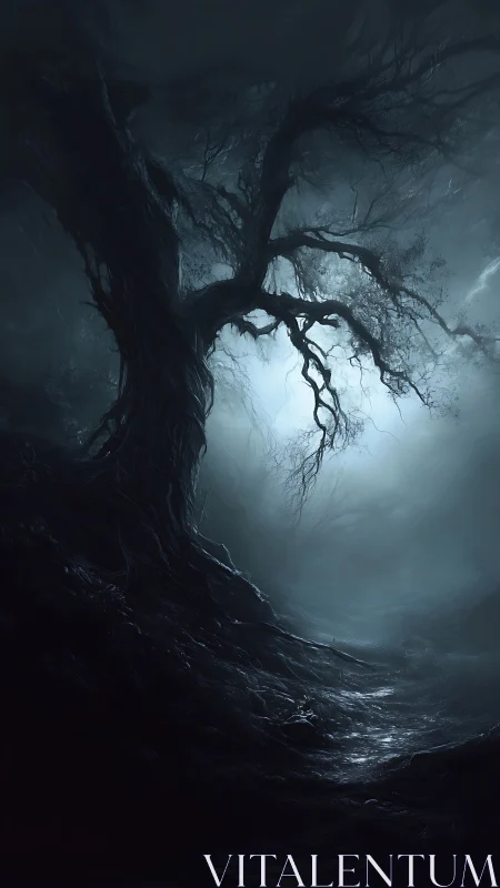 Nocturnal Wyrmwood Tree in Cinematic Dark Fantasy Rendering.