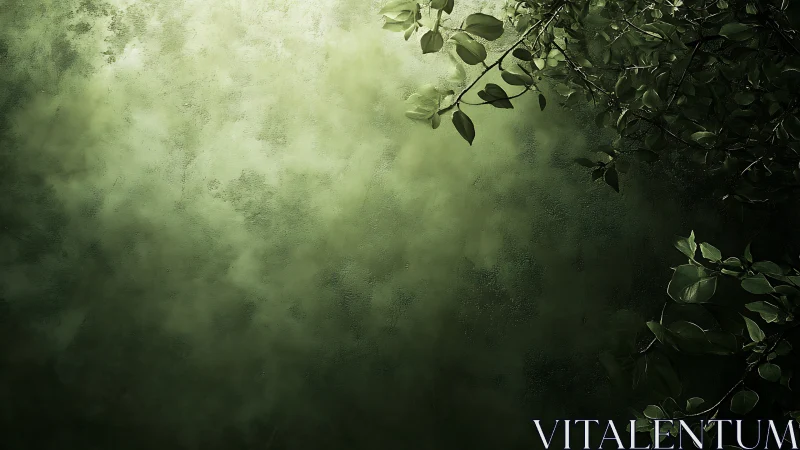 Forest hush drifts across a mist-soft emerald backdrop.