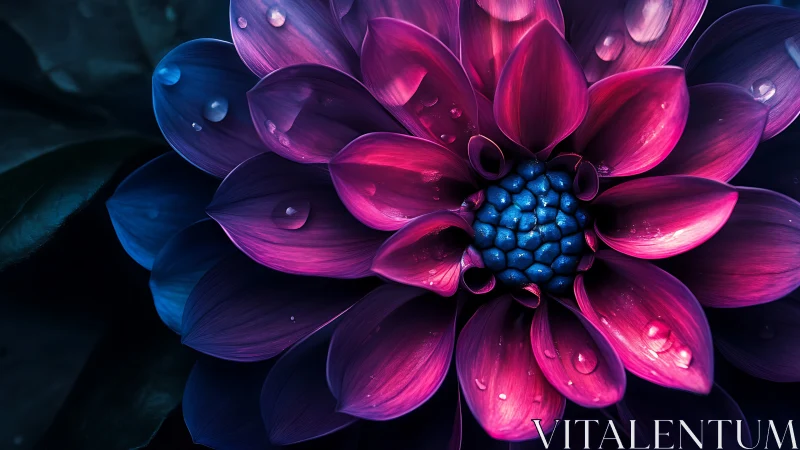 Neon Flower with Luminescent Petals and Blue Berry Center.