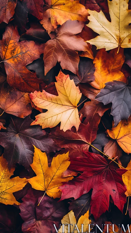 Overlapping maple foliage in saturated autumn color palette