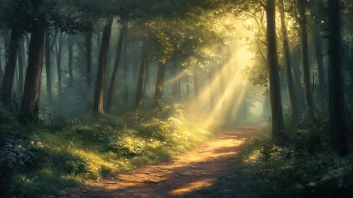 Volumetric Light Diffusion Through Arboreal Canopy Path.