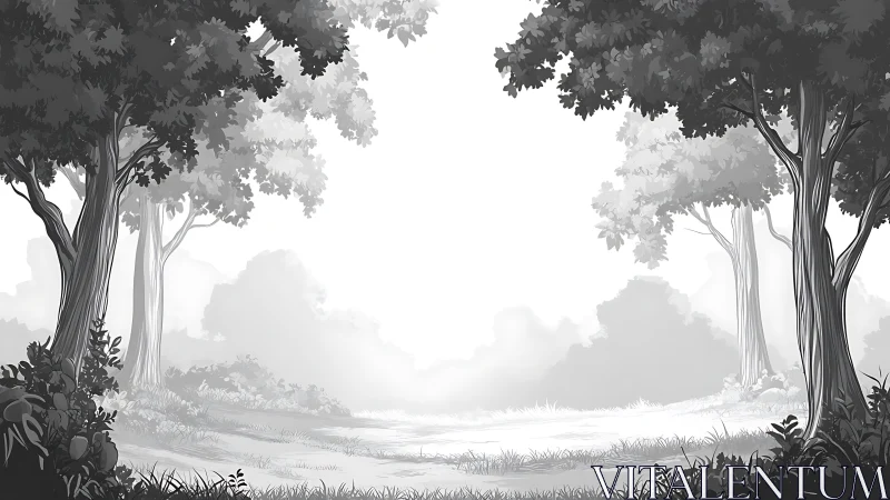 Misty Grove Sanctuary: Towering Sentinels Frame Ethereal Light.