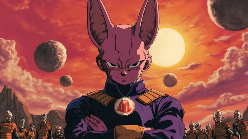 Cosmic-eared commander glares down a drifting asteroid sky