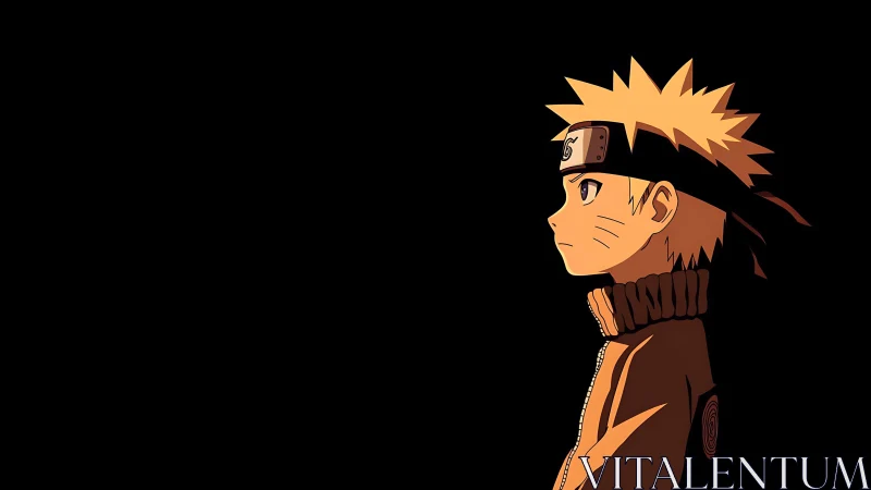 Anime boy in profile gazes ahead against black void.