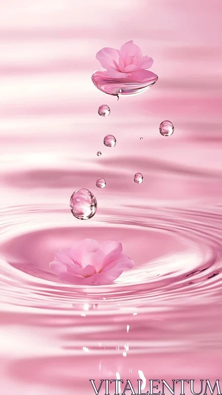 Soft pink petals dancing on ripples of tranquil water.