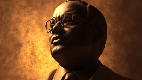 Bronze-toned digital bust portrait under dramatic rim light.