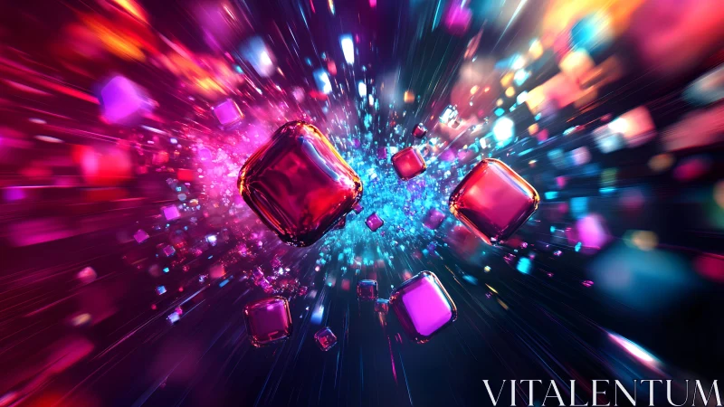 Vibrant 3D Glass Cubes in Futuristic Neon Explosion Style.