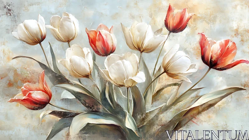 Soft tulips sway gently in a dreamy pastel painted breeze