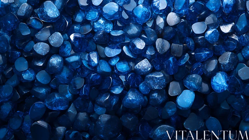 Blue polished stones fill frame under strong diffused lighting